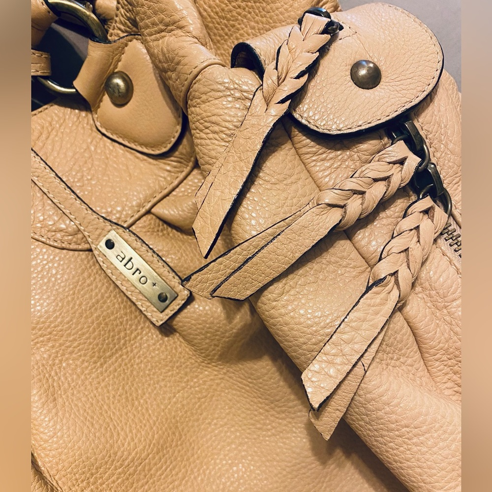 ABRO Italian Leather Purse Oversized Large Tote Bag Hobo NEW Perfect Nude Beige